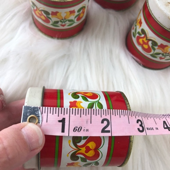 Vintage Metal 60's 70's Style Storage Containers Red Floral Pattern - Picture 10 of 11